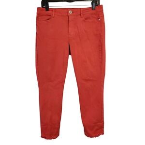J. Jill Denim Authentic Fit Cropped Red Jeans Raw Hem Size 6